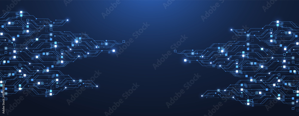 Poster Artificial Intelligence with circuit electric line style. Digital futuristic machine learning design. AI sign for graphic design, logo, website, social media, mobile app, UI. Vector illustration