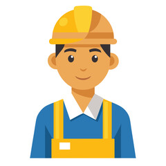 The man, who has a beard, is donning a hard hat and overalls