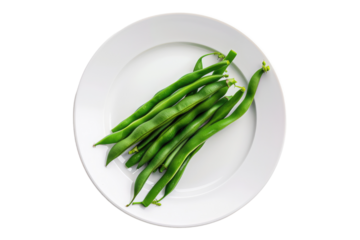 White plate fresh bush beans isolated on transparent background