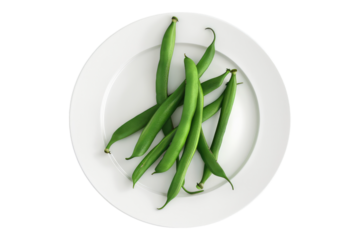 White plate fresh bush beans isolated on transparent background