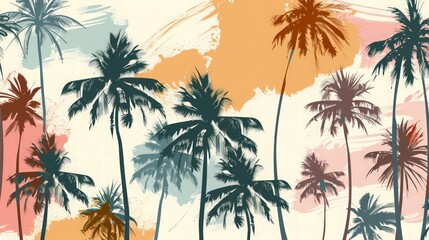 Tropical Paradise Watercolor Palm Trees