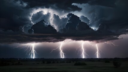 lightning with Black storm clouds with smoke