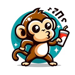 Obraz premium A cartoon monkey design colours drawing graphic holding a drink Illustrative eyecatching vector eyecatching.