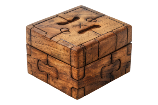 Wooden puzzle box isolated on transparent background