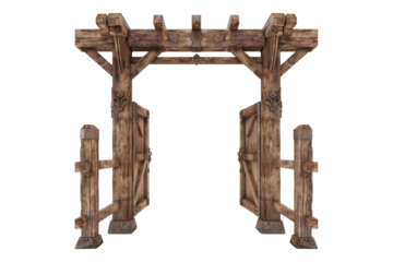 Wooden gateway isolated on transparent background