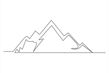 Continuous one line mountain range landscape outline vector art illustration 

