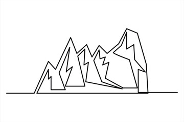 Continuous one line mountain range landscape outline vector art illustration 

