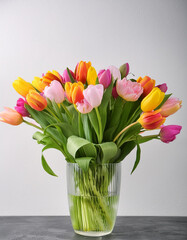 Obraz premium Colorful Tulip Bouquet On White Background