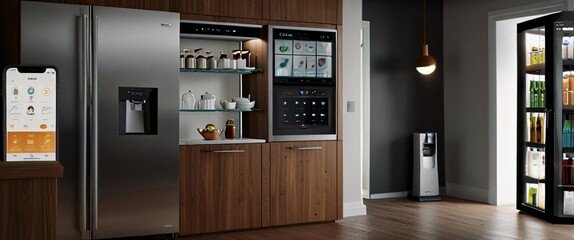 power of the Internet of Things with a visually stunning image of a smart home filled with various connected devices and appliances AI, such as smart refrigerators, coffee makers, and ovens