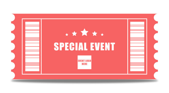 Retro red ticket sample with event name stars and bar code layout customizable vector illustration - Powered by Adobe
