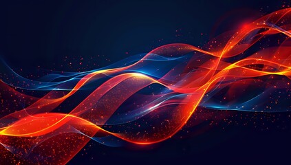 Fototapeta premium Red and Blue Particle Waves on Dark Blue Background