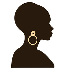 A silhouette of a woman's profile with a large hoop earring
