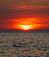 Sunset sea panorama view landscape horizon beautiful summer season shore nobody wind soft wave cool holiday look calm big sunset sky twilight evening day time nature tropical coast ocean water travel © Singh