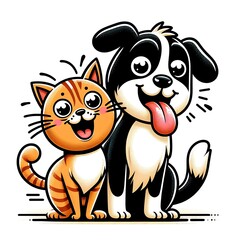 A cat design graphic and dog design graphic with tongue out relevant.