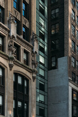 Historic New York City architecture with intricate facades and modern buildings