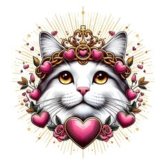 A cat design graphic wearing a crown and flowers Art creative.