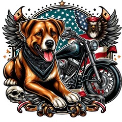 A dog design drawing graphic wearing a leather jacket and goggles eyecatching highquality accessible Illustrative realistic.