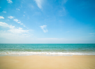 Horizon beautiful  landscape summer season panorama front view tropical sea beach white sand clean blue sky background calm nature ocean soft wave water travel at Sai Kaew Beach island sun day time