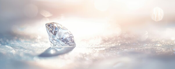 Fototapeta premium Close-up of a sparkling diamond on a soft, blurred background, showcasing its brilliance and luxury.