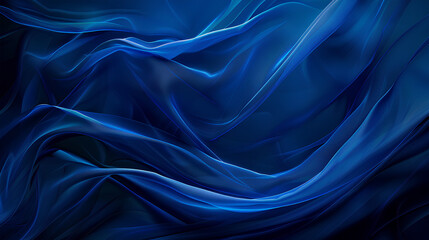 Obraz premium Blue abstract background with wavy lines, dark blue background, blue silk flowing cloth, in the style of dark blue fabric