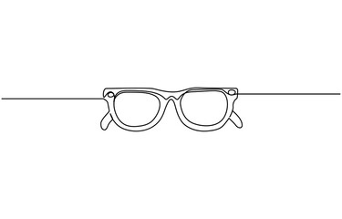 Continuous one line of glasses for vision in silhouette on a white background. Linear stylized. Minimalist .Continuous one line drawing of trendy sunglasses. Eyeglasses outline vector illustration.