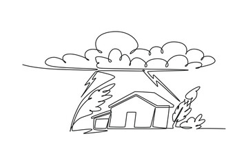 Natural disasters concept. Single line draw design vector graphic illustration.