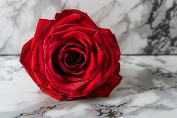 Red rose petals with water drips. Artistic image of colorful beautiful flower for greeting cards. Feast of Saint Valentine background with red rose