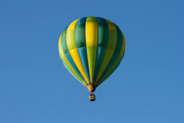 Fototapeta premium Hot air balloon in the sunset evening sky with colorful clouds, copy space, Multicolored, large balloons against the blue sky, Travel concept, dream, new emotions,