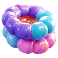 Vibrant and colorful 3D abstract geometric shape with glossy finish, featuring purple, blue, and pink hues.