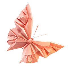 Beautiful origami butterfly with intricate folds, showcasing delicate artistry and vibrant coral color. Perfect for design and craft inspiration.