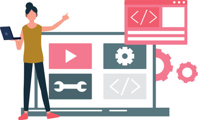 Girl is pointing at coding on web page.