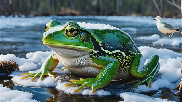 green frog in the river