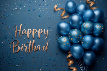 Elegant blue ballon and ribbon Happy Birthday celebration card banner template background