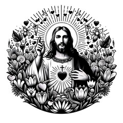 A drawing of a Jesus christ design drawing graphic holding his hand up Artistic professional Artistic creative.