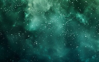 Obraz premium A green and blue background of space with stars, nebulae, and galaxies. A digital illustration of the universe