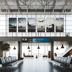 A large airport style interior set design terminal with many seats creative.