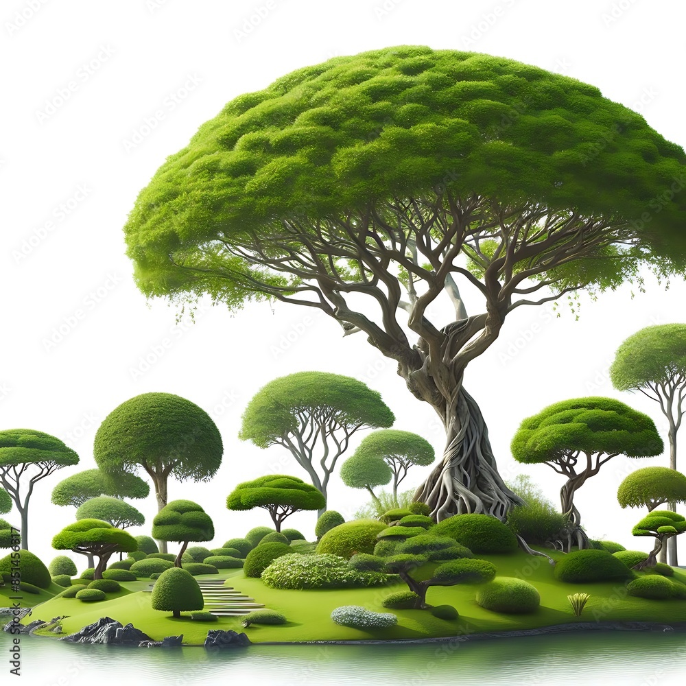 Wall mural a green island with tree design drawing graphics and plants highquality creative artistic highqualit