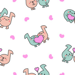 Cute couple kawaii music notes. Seamless pattern. Cartoon character. Hand drawn style. Vector drawing. Design ornaments.