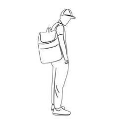 man with backpack outline sketch, vector