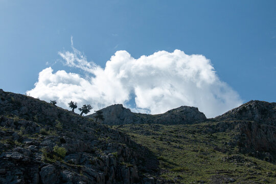 snowy peaks of mountains, clouds, wonderful and mystical landscapes