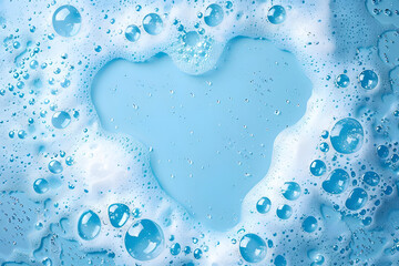 Heart Frame made of foam bubbles top view background. Laundry