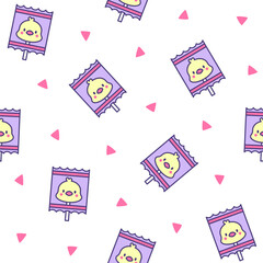 Cute lollypop with animal face. Seamless pattern. Cartoon sweet candies. Hand drawn style. Vector drawing. Design ornaments.