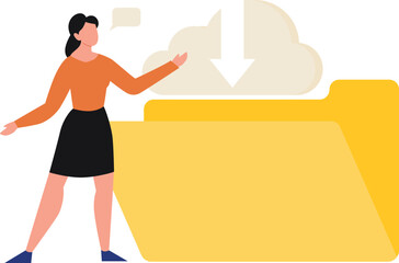 Girl showing downloaded cloud folder.