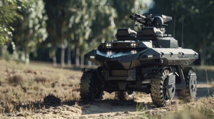 Digital representations of unmanned ground vehicles,&nbsp;showcasing their role in reconnaissance and patrol missions in high tech style