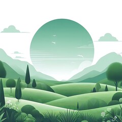 A landscape with tree design graphics and mountains unique Artistic.