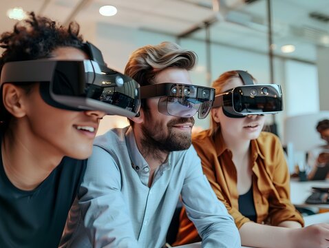 Team Collaborating with Augmented Reality Devices - Powered by Adobe