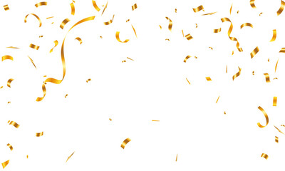 Vector illustration of golden confetti for a fun party background. Birthday confetti flying for party banner. celebration confetti background