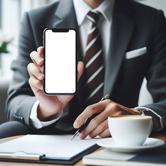 A person holding a phone and pen Art.