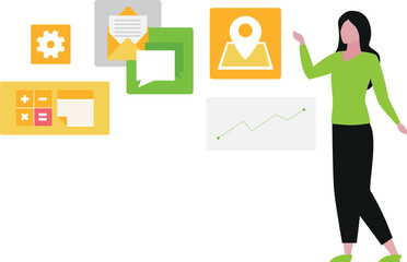 Boy is showing different business concepts.