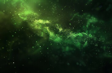 Fototapeta premium A green glowing light background with particles and dust floating in the air